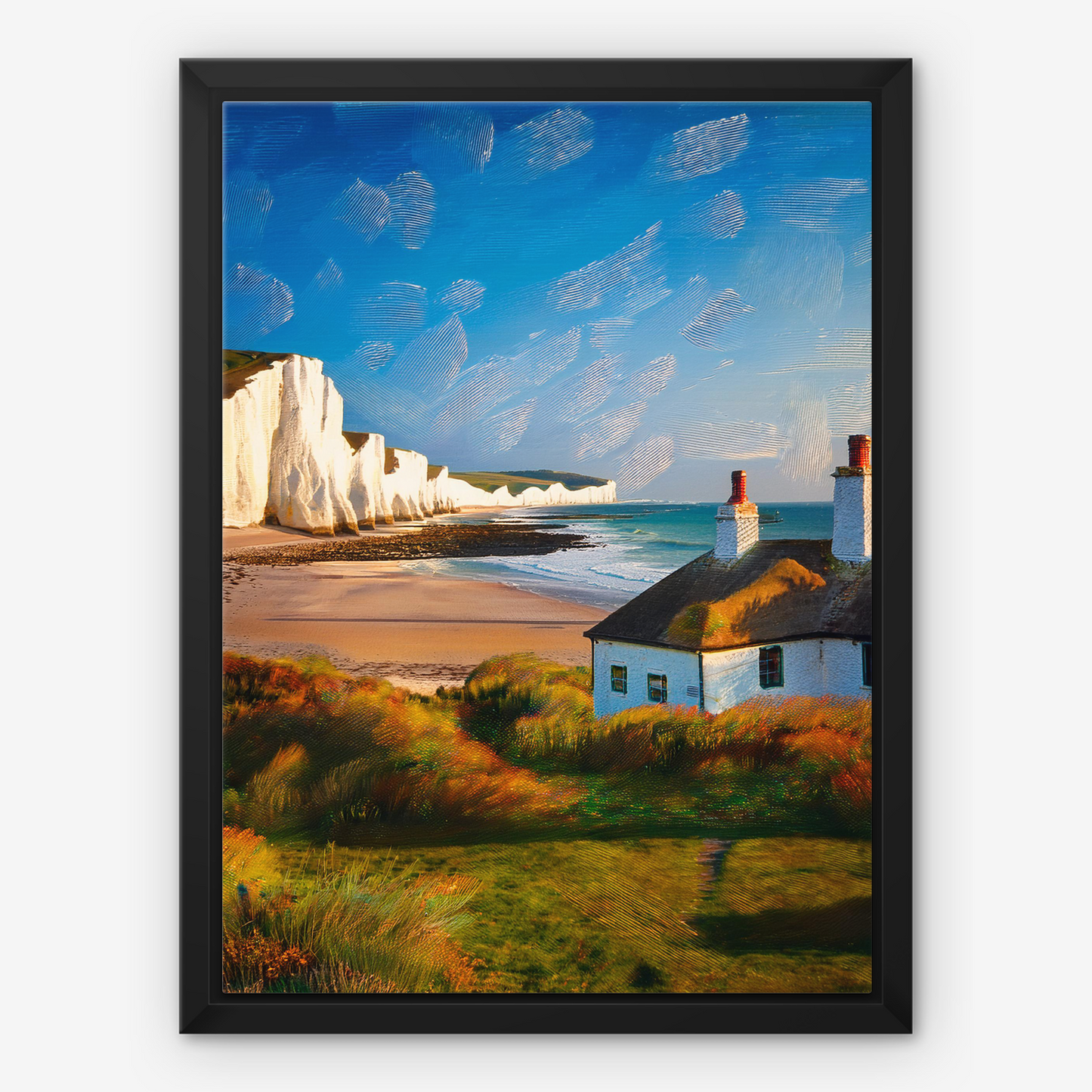 Seven Sisters Coastguard Cottages - Framed Canvas