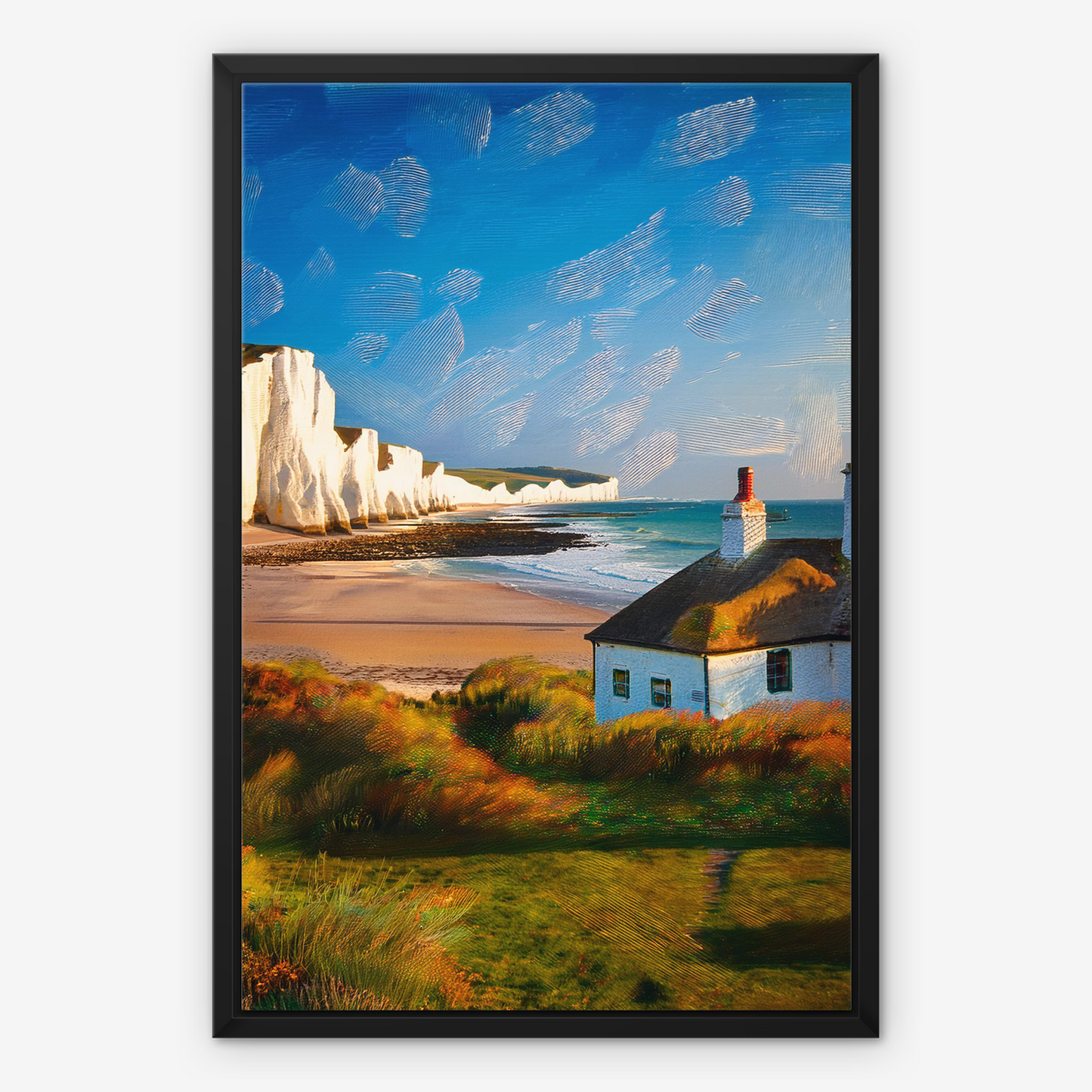 Seven Sisters Coastguard Cottages - Framed Canvas