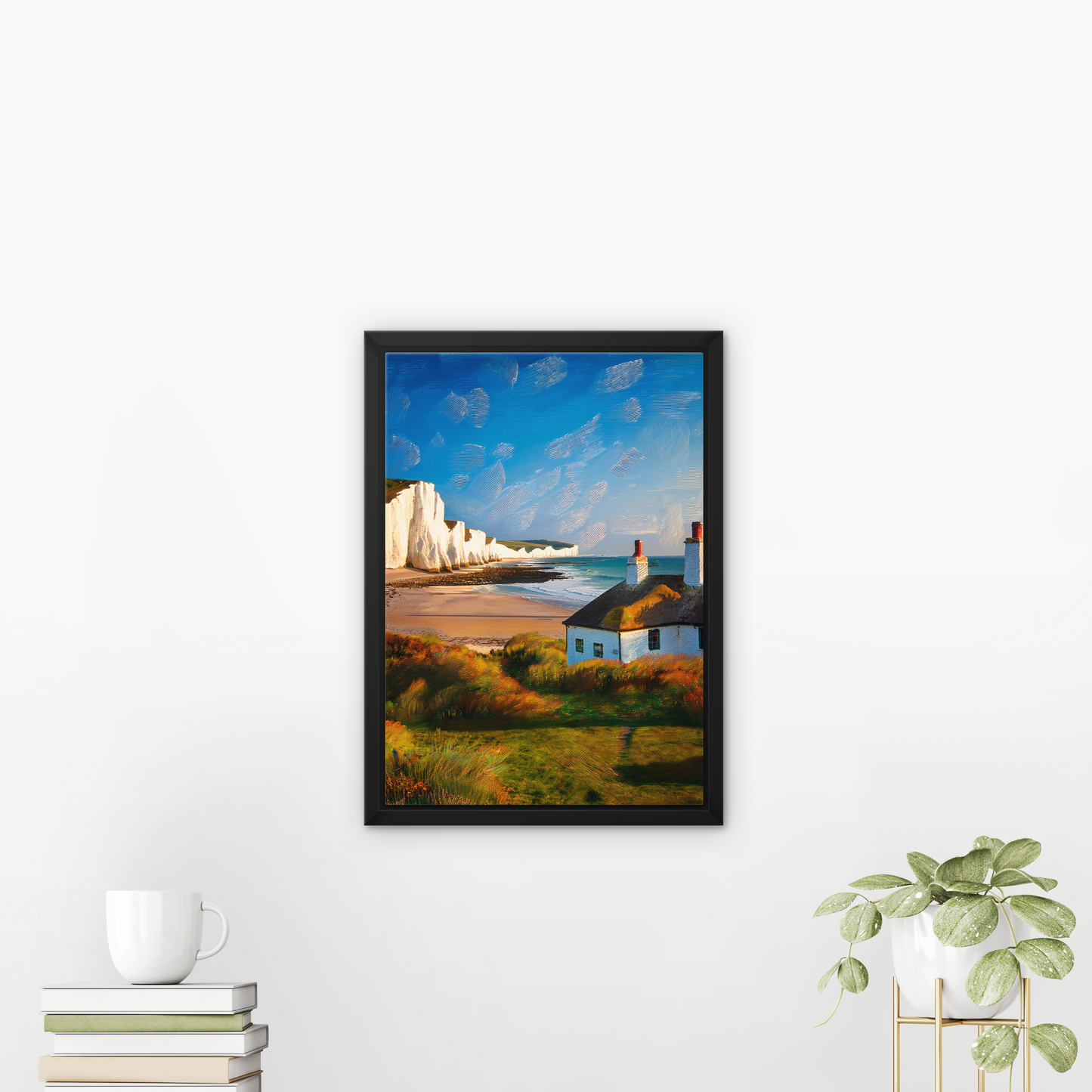 Seven Sisters Coastguard Cottages - Framed Canvas