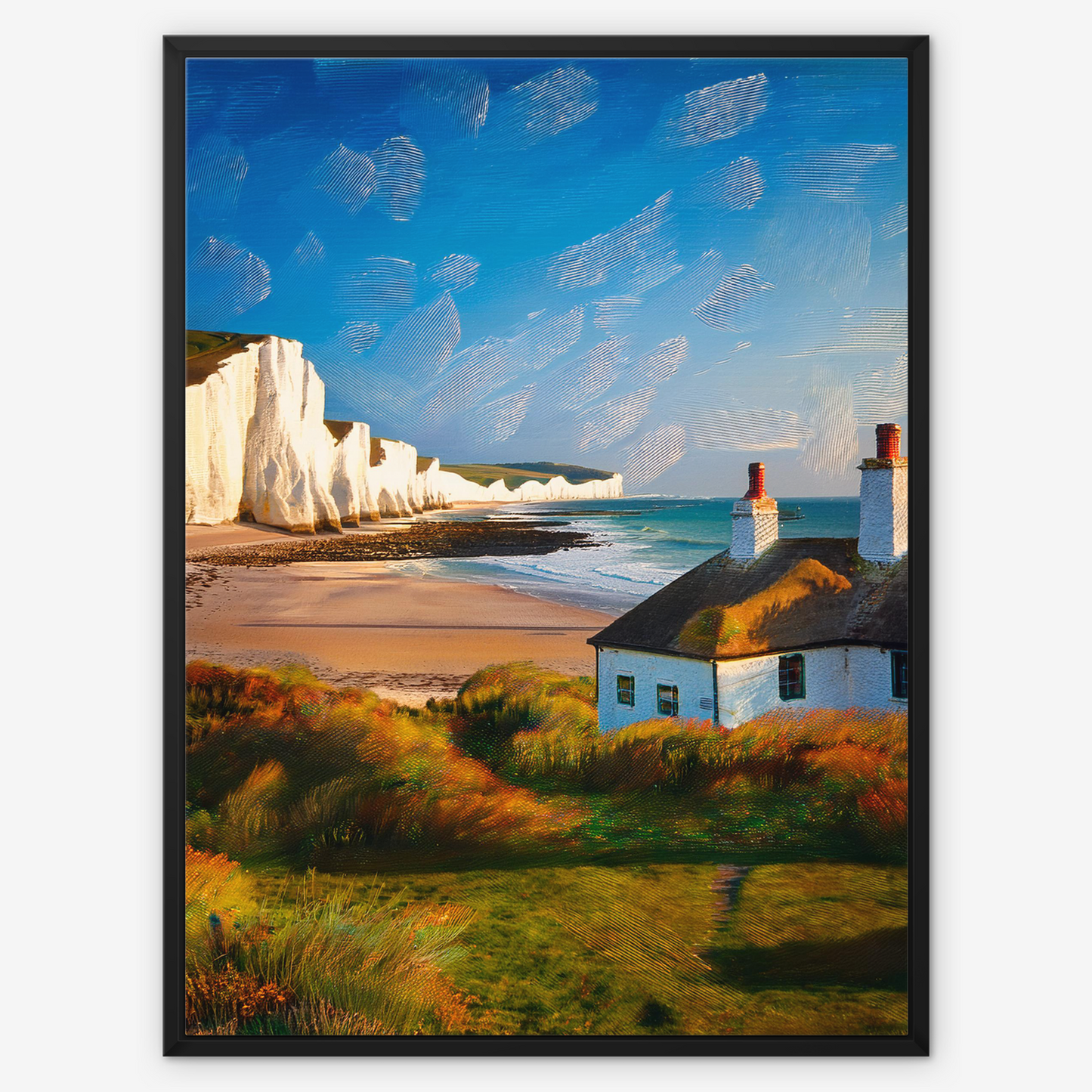 Seven Sisters Coastguard Cottages - Framed Canvas