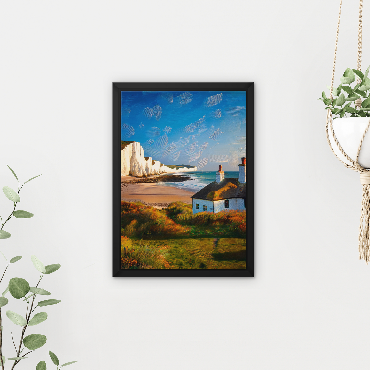 Seven Sisters Coastguard Cottages - Framed Canvas