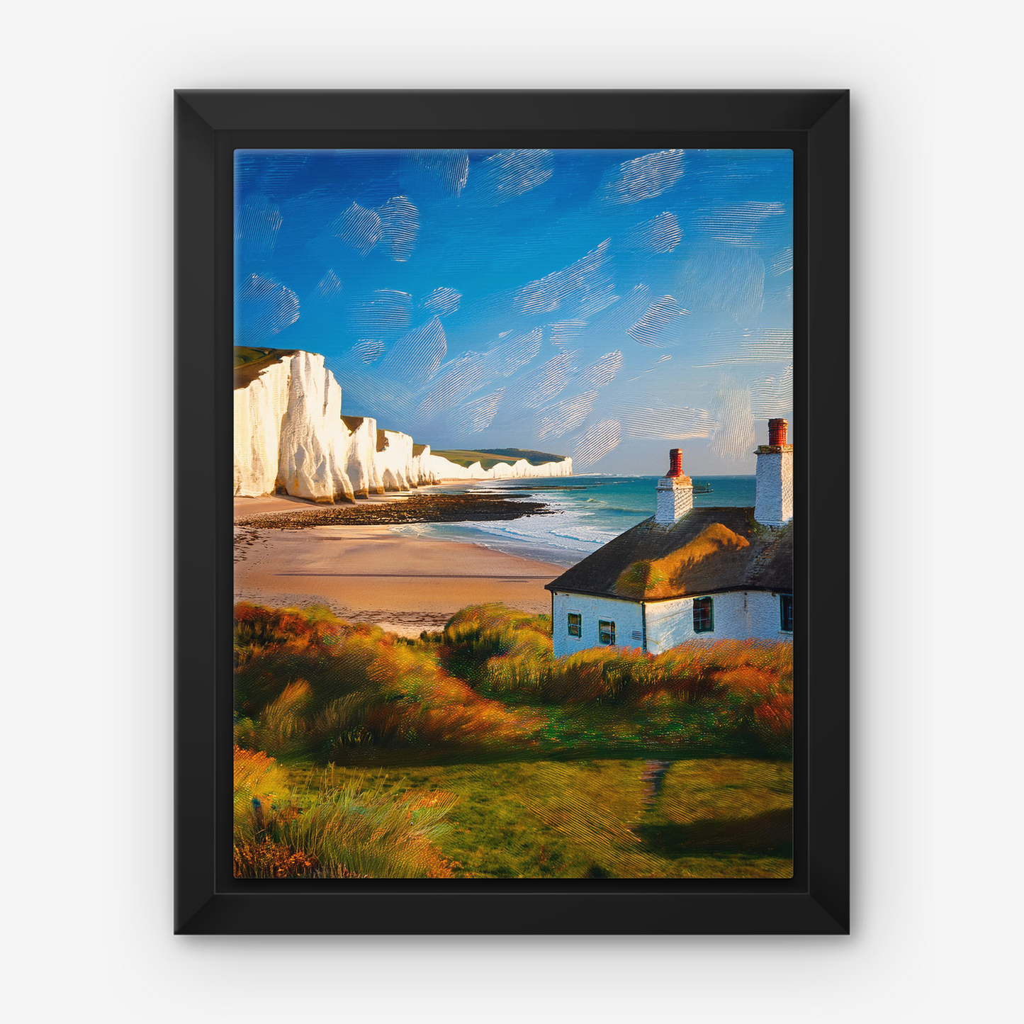 Seven Sisters Coastguard Cottages - Framed Canvas