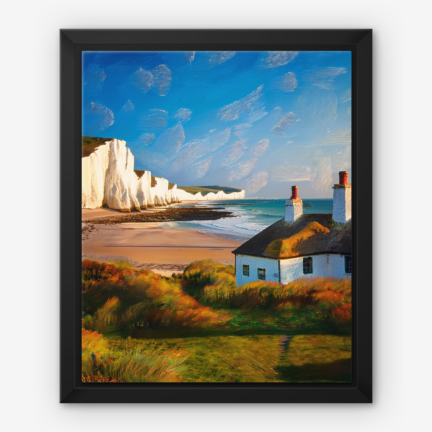 Seven Sisters Coastguard Cottages - Framed Canvas