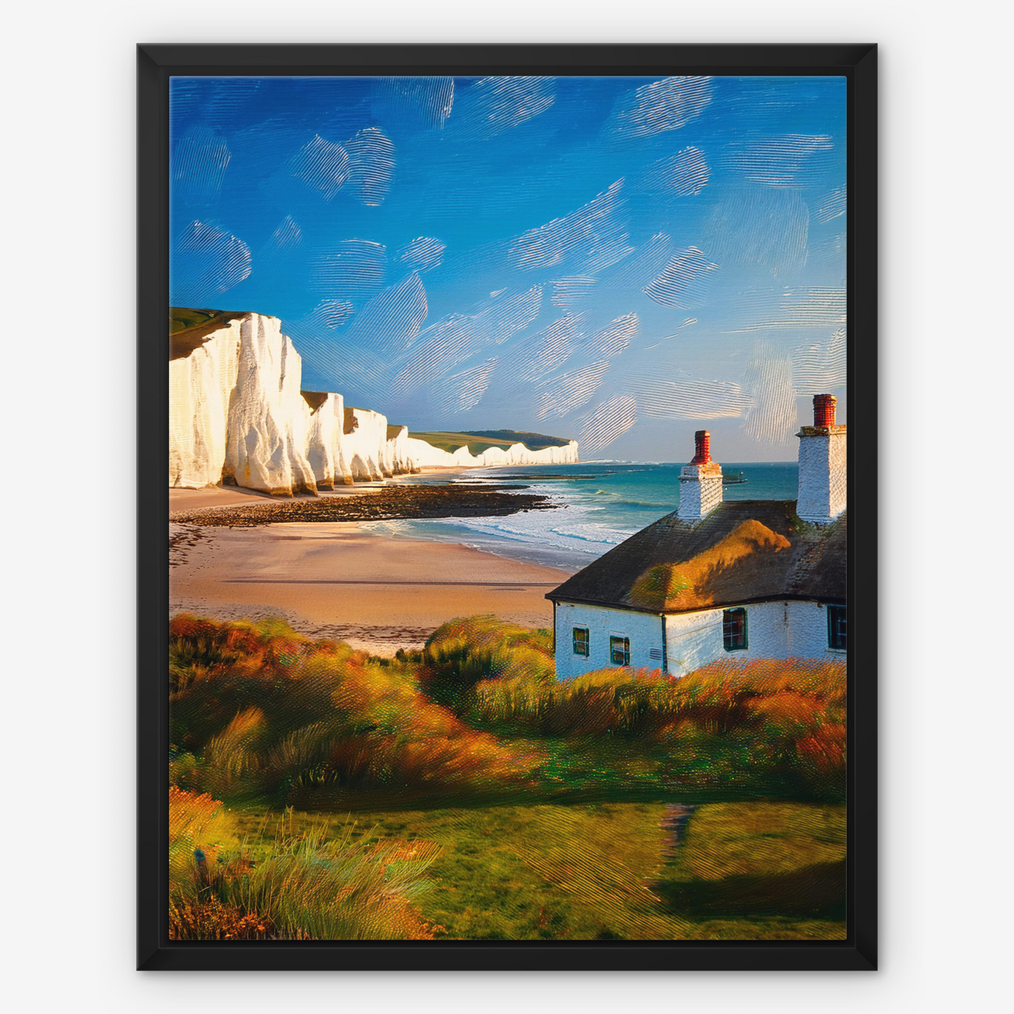 Seven Sisters Coastguard Cottages - Framed Canvas