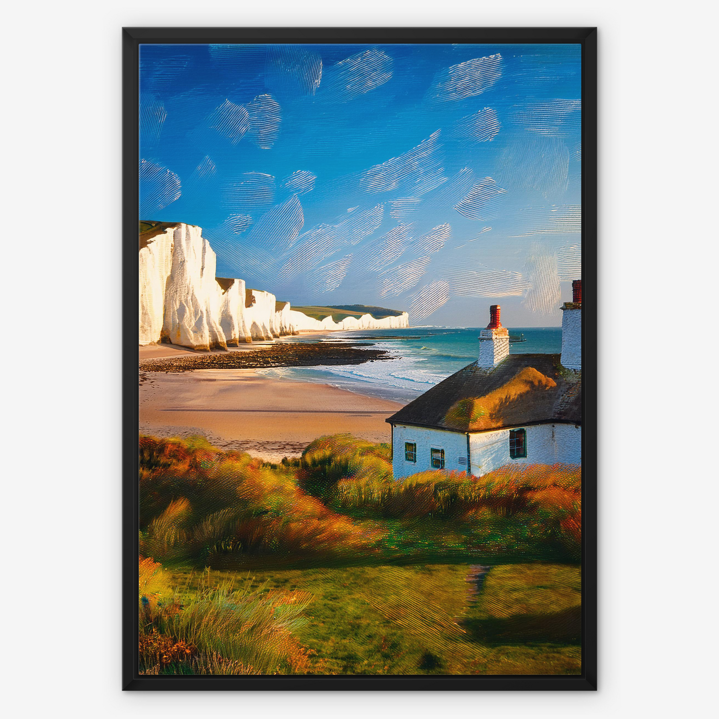 Seven Sisters Coastguard Cottages - Framed Canvas