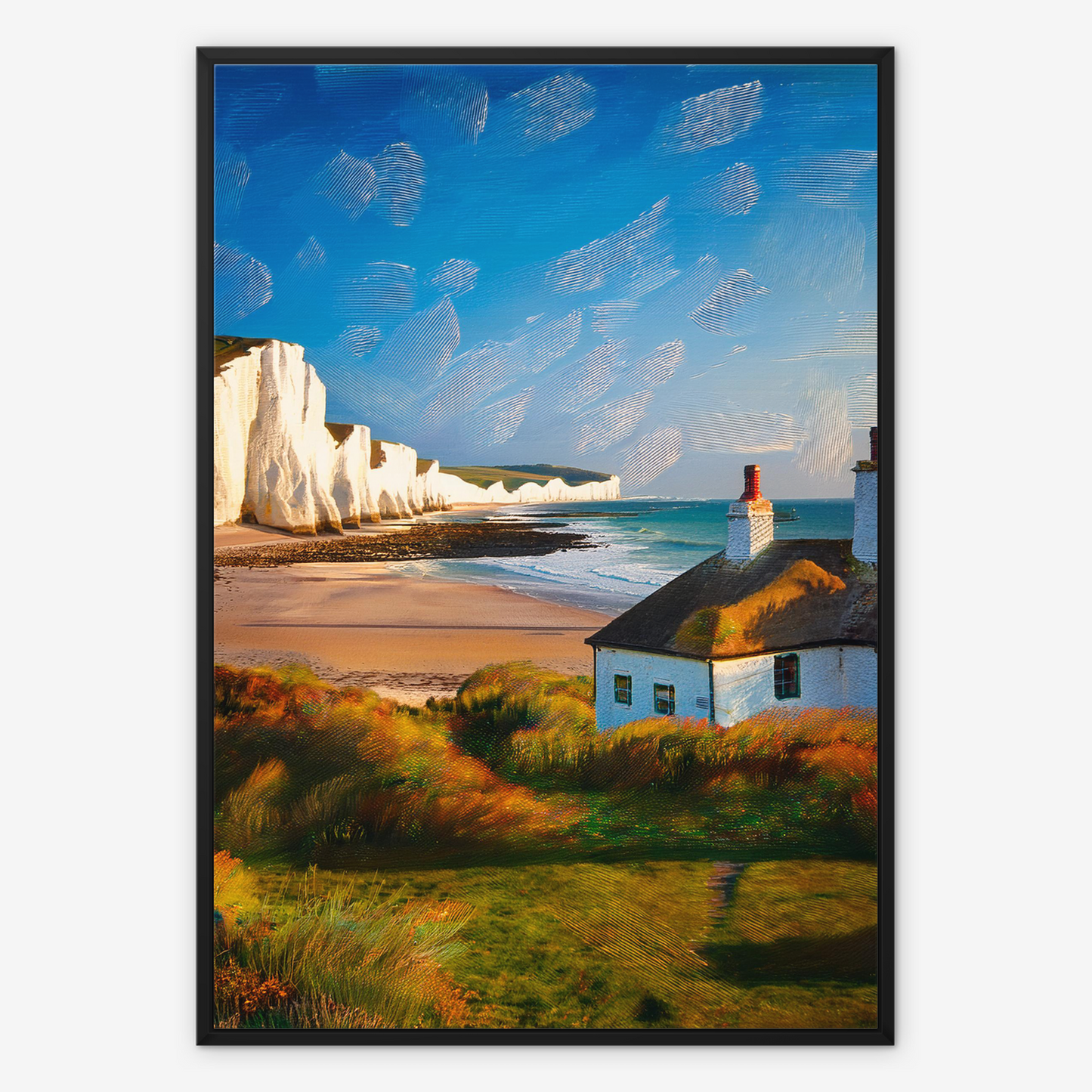 Seven Sisters Coastguard Cottages - Framed Canvas